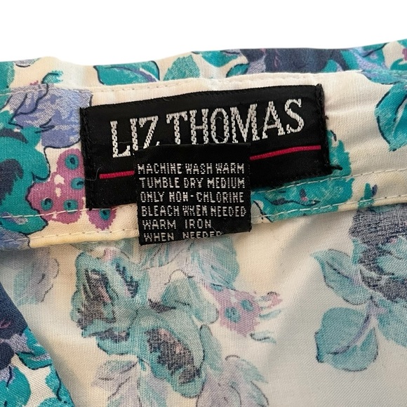 Vintage 90s floral print button down short sleeve shirt white blue M - Picture 16 of 16